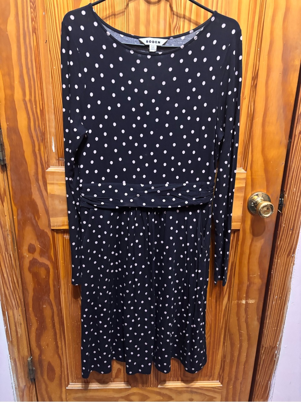 Boden Black Dress with Pink Polka Dots